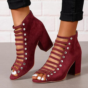 Women's faux suede cut-out strappy block heels sandals