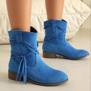 Vintage-Inspired Faux Suede Fringe Boots for Women - Wide Calf Western Style for Casual and Festival Wear