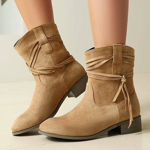 Vintage-Inspired Faux Suede Fringe Boots for Women - Wide Calf Western Style for Casual and Festival Wear