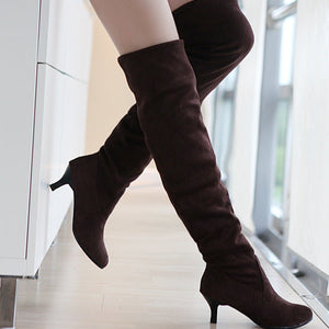 Women's faux suede kitten heels thigh boots