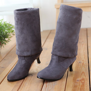 Women's faux suede kitten heels thigh boots
