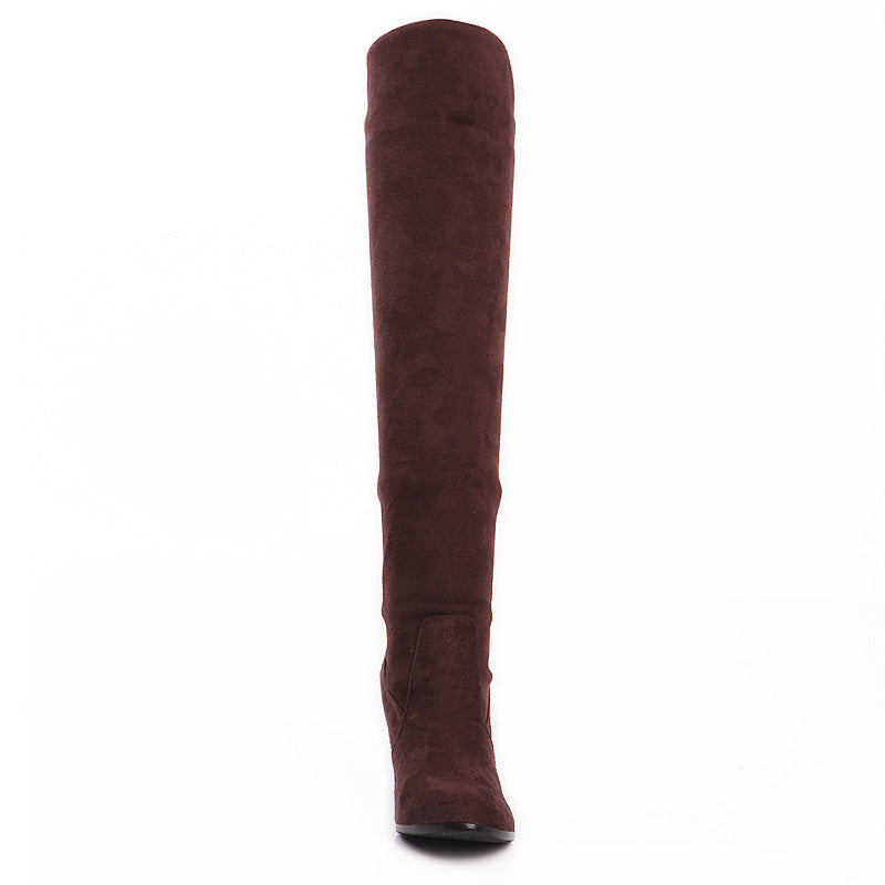 coffee Women's faux suede kitten heels thigh boots