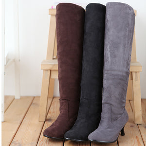 Women's faux suede kitten heels thigh boots
