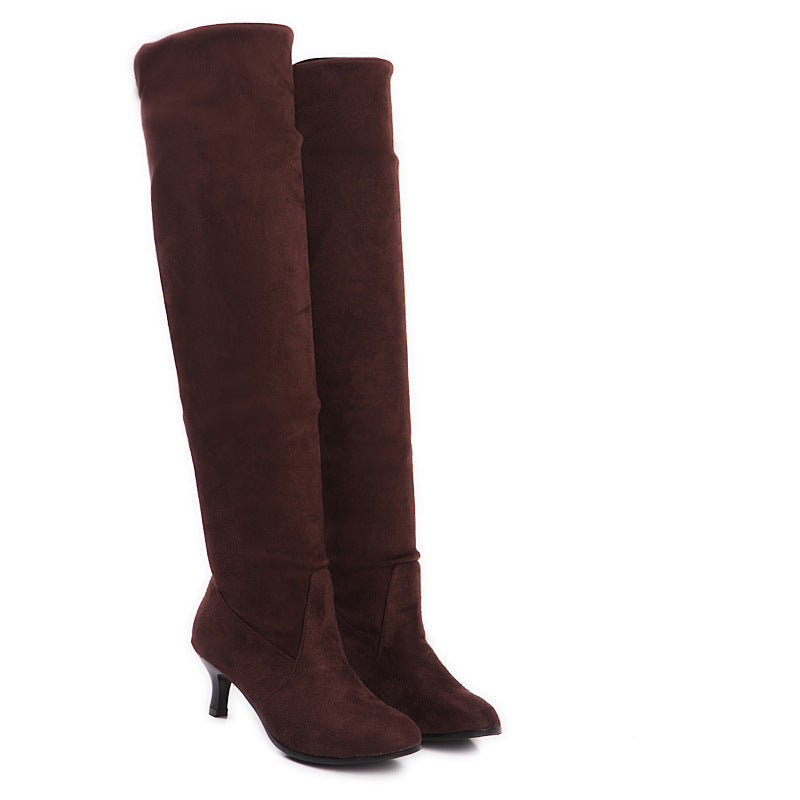 Women's faux suede kitten heels thigh boots