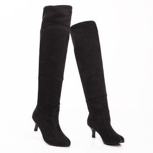 Women's faux suede kitten heels thigh boots