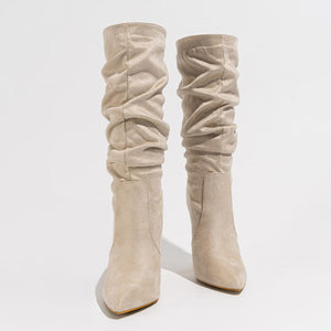 apricot Women's faux suede slouchy stiletto heels mid calf boots