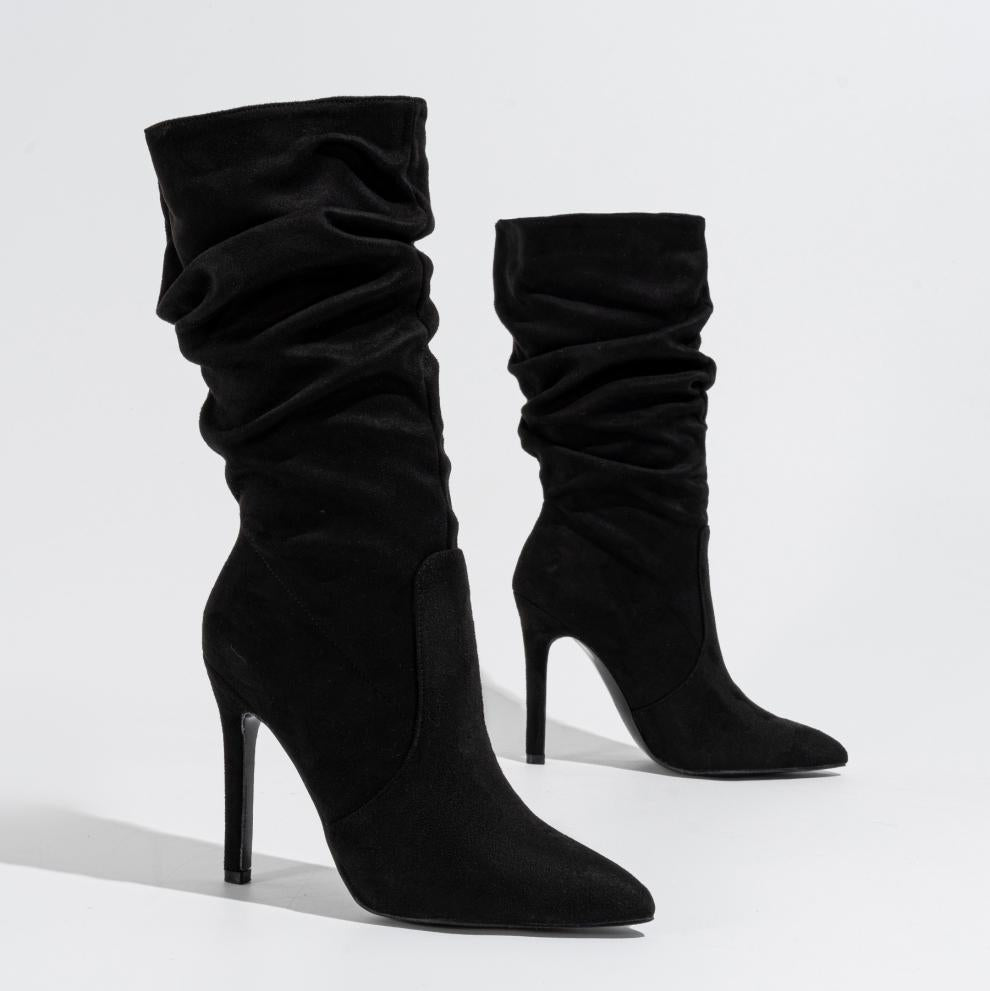 Women's faux suede slouchy stiletto heels mid calf boots