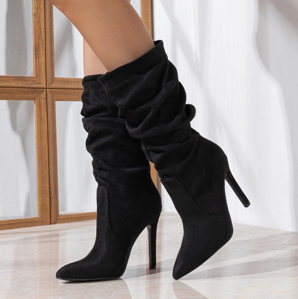 Women's faux suede slouchy stiletto heels mid calf boots