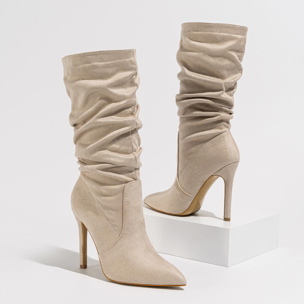 apricot Women's faux suede slouchy stiletto heels mid calf boots