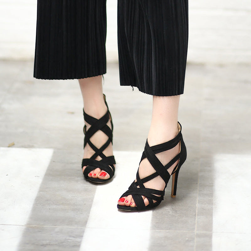 Women's faux suede strappy galdiator heels