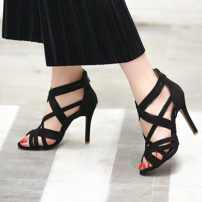 Women's faux suede strappy galdiator heels