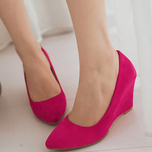 Women's faux suede wedge heels pumps 3 inches work/dress shoes