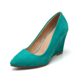 Women's faux suede wedge heels pumps 3 inches work/dress shoes