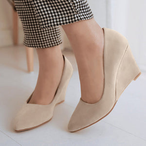 Women's faux suede wedge heels pumps 3 inches work/dress shoes