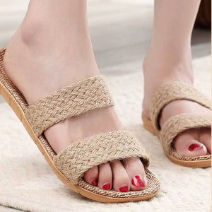 Women's flax summer indoor slippers anti-slip vacation style slides