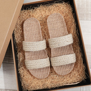 Women's flax summer indoor slippers anti-slip vacation style slides