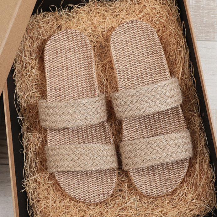 Women's flax summer indoor slippers anti-slip vacation style slides