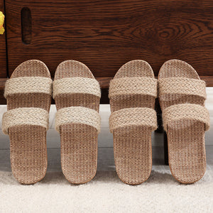 Women's flax summer indoor slippers anti-slip vacation style slides