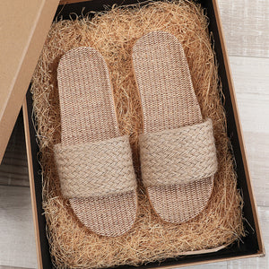 Women's flax summer indoor slippers anti-slip vacation style slides