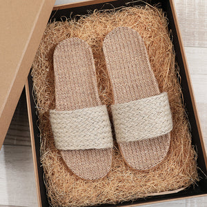 Women's flax summer indoor slippers anti-slip vacation style slides