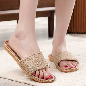 Women's flax summer indoor slippers anti-slip vacation style slides