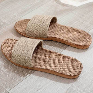 Women's flax summer indoor slippers anti-slip vacation style slides