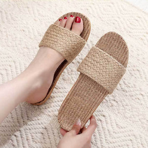 Women's flax summer indoor slippers anti-slip vacation style slides