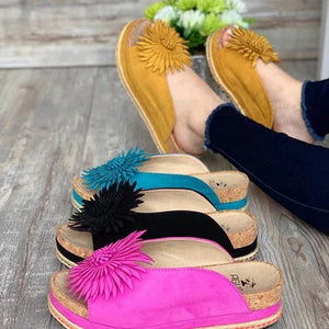 Women's floral tassels platform slide sandals