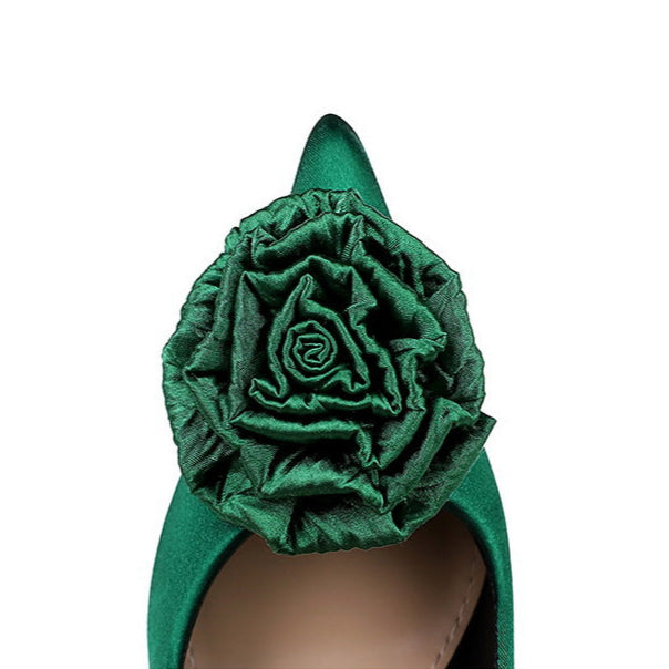 green Women's flower embellished stiletto pumps