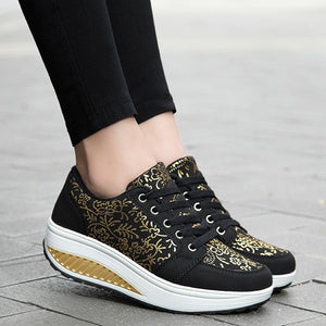 Women's foral print platform wedge sneakers high-top shoes