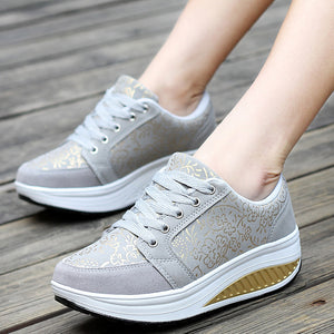 Women's foral print platform wedge sneakers high-top shoes