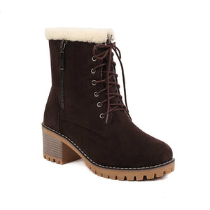 Women's fur lined lace-up snow boots