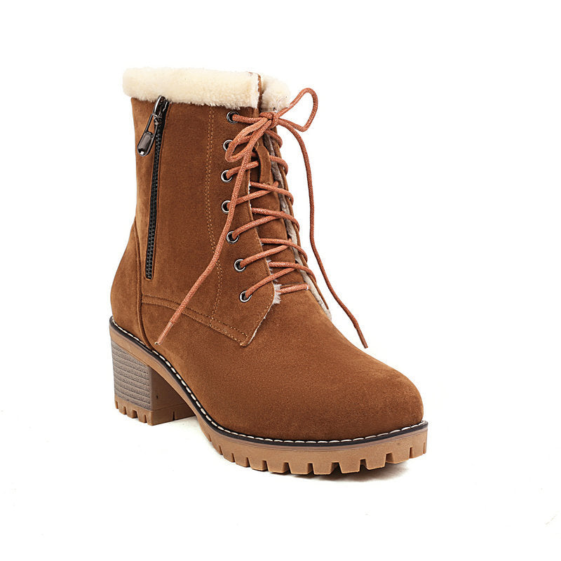 brown Women's fur lined lace-up snow boots