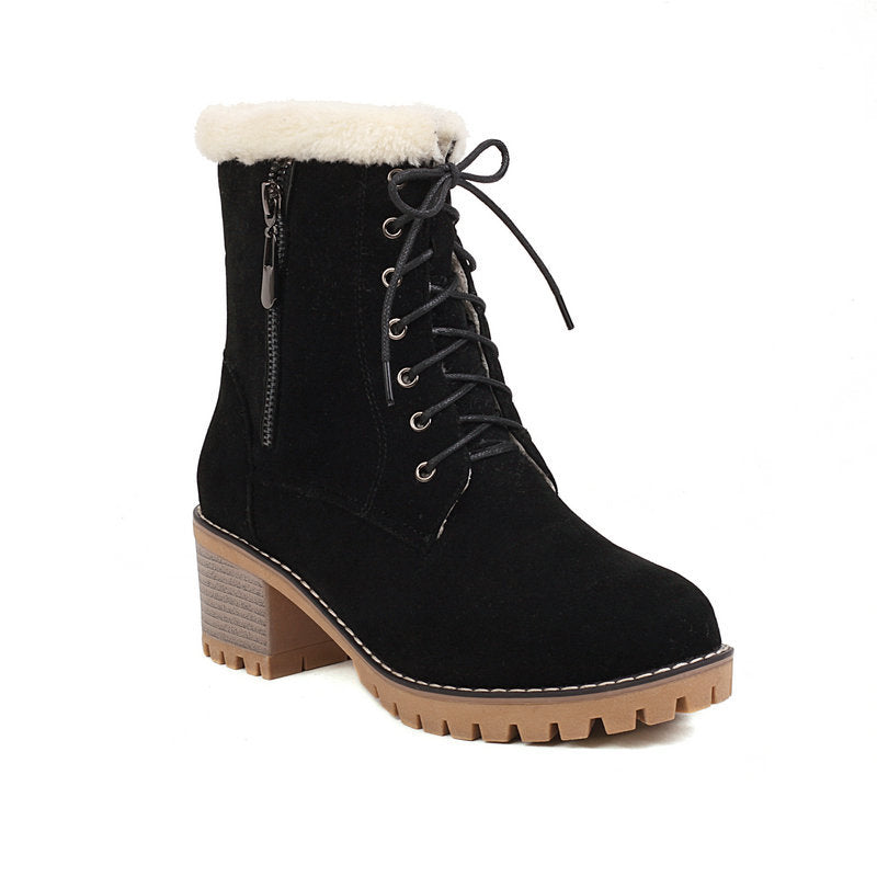 Women's fur lined lace-up snow boots