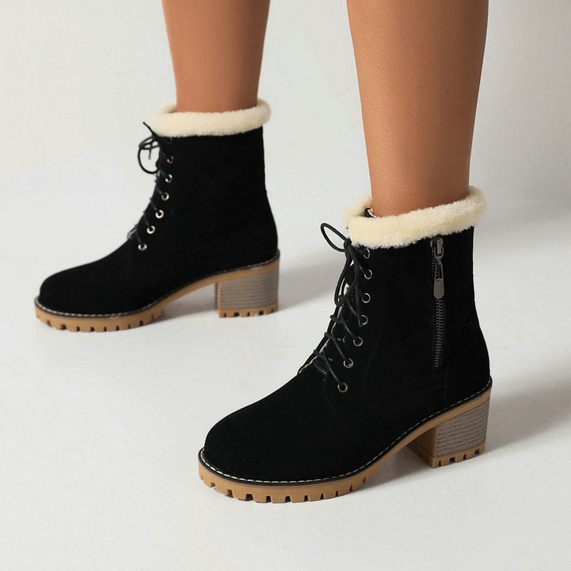 Women's fur lined lace-up snow boots
