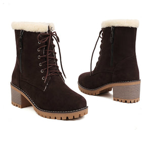 Women's fur lined lace-up snow boots