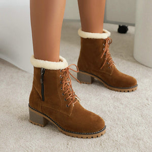 Women's fur lined lace-up snow boots