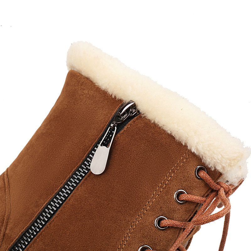 brown Women's fur lined lace-up snow boots