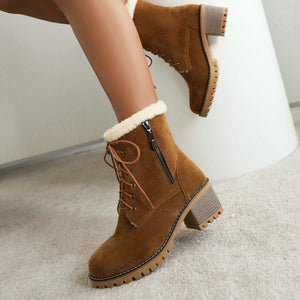 brown Women's fur lined lace-up snow boots