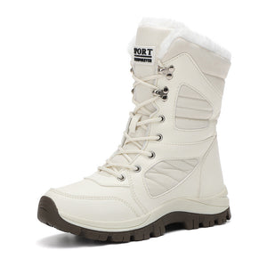 Women's fur lining thick platform lace-up mid calf snow boots