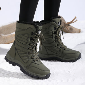 Women's fur lining thick platform lace-up mid calf snow boots