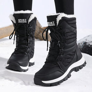 Women's fur lining thick platform lace-up mid calf snow boots