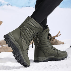 Women's fur lining thick platform lace-up mid calf snow boots
