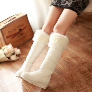 Women's fuzzy trim knee high thicken fur lining snow boots anti-slip