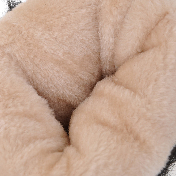 black Women's fuzzy trim knee high thicken fur lining snow boots anti-slip