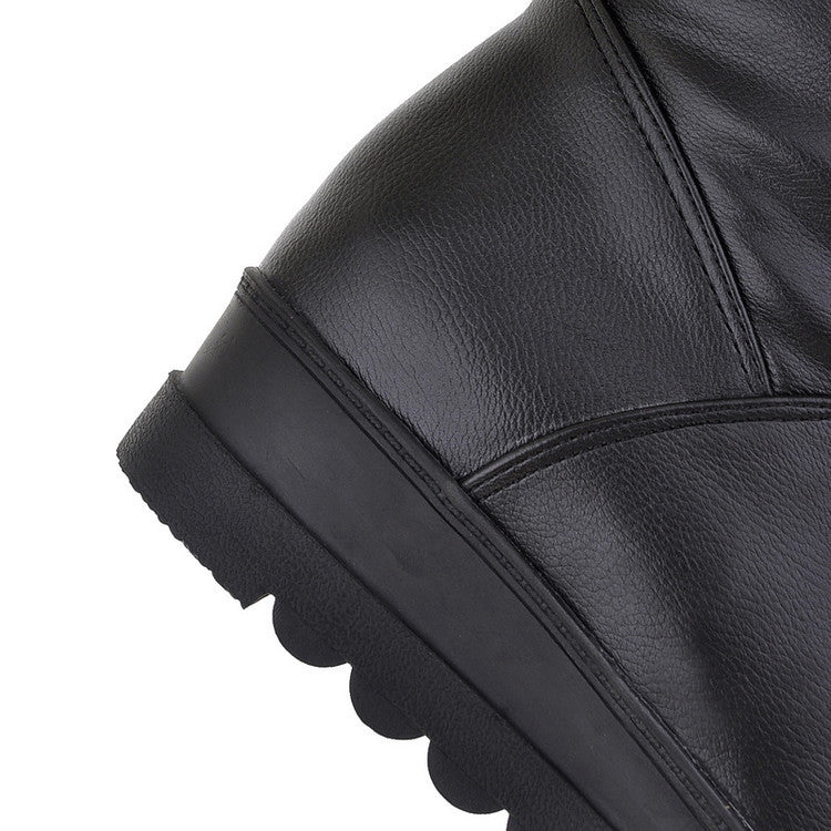 black Women's fuzzy trim knee high thicken fur lining snow boots anti-slip