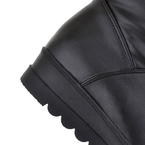 black Women's fuzzy trim knee high thicken fur lining snow boots anti-slip