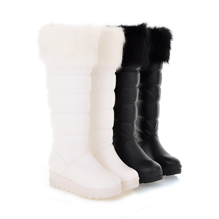 Women's fuzzy trim knee high thicken fur lining snow boots anti-slip