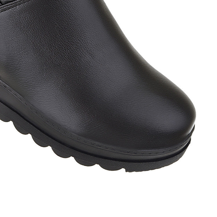 black Women's fuzzy trim knee high thicken fur lining snow boots anti-slip