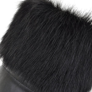 black Women's fuzzy trim knee high thicken fur lining snow boots anti-slip